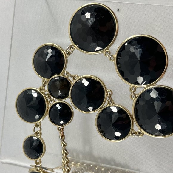 Gold Tone Necklace Black Bubble Faceted Graduated Beads 19-22" - Picture 6 of 6